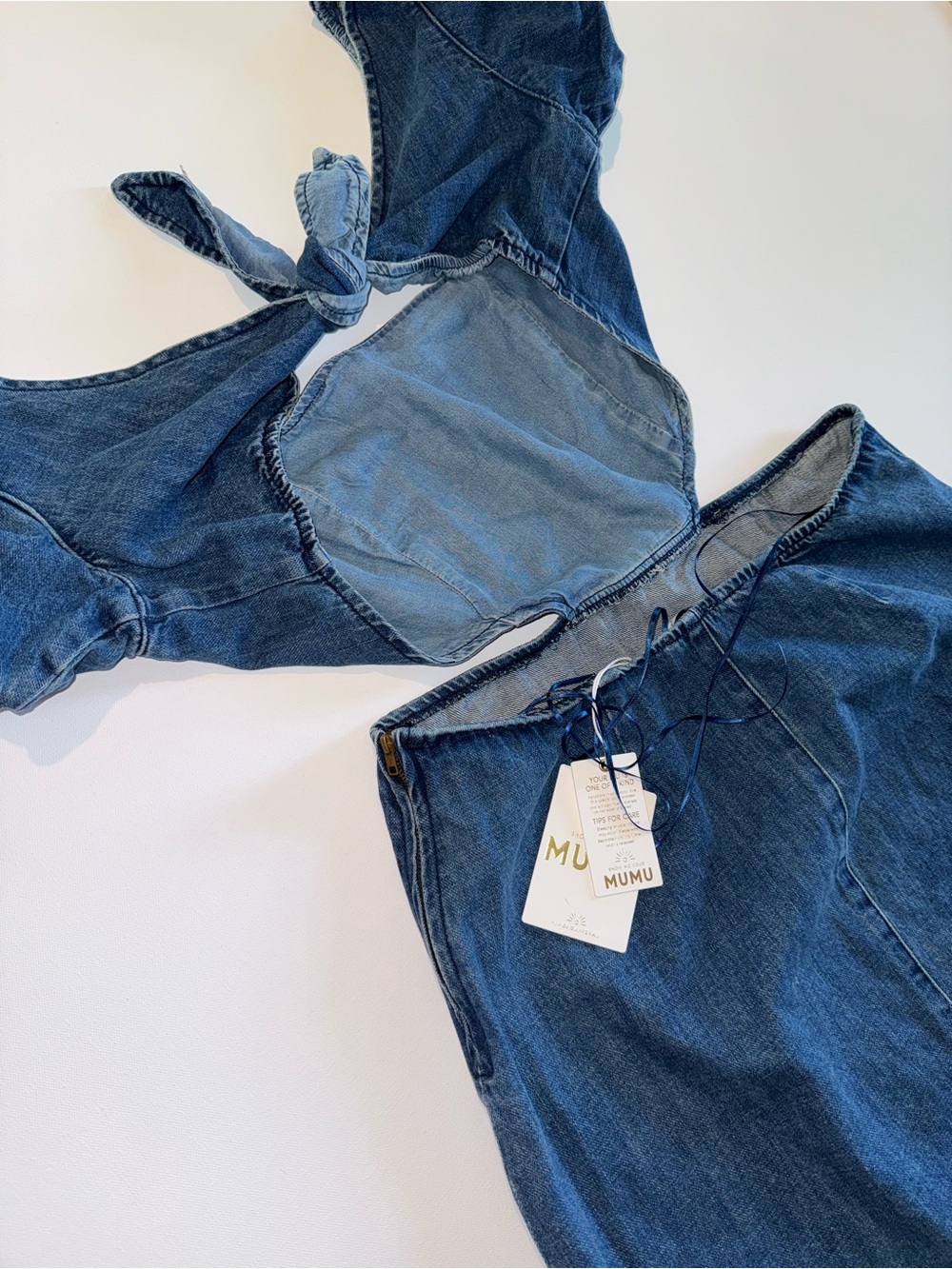 Show Me Your Mumu Denim Cutout Mini Dress Puff Sleeve Tie Back  XL - Picture 3 of 6